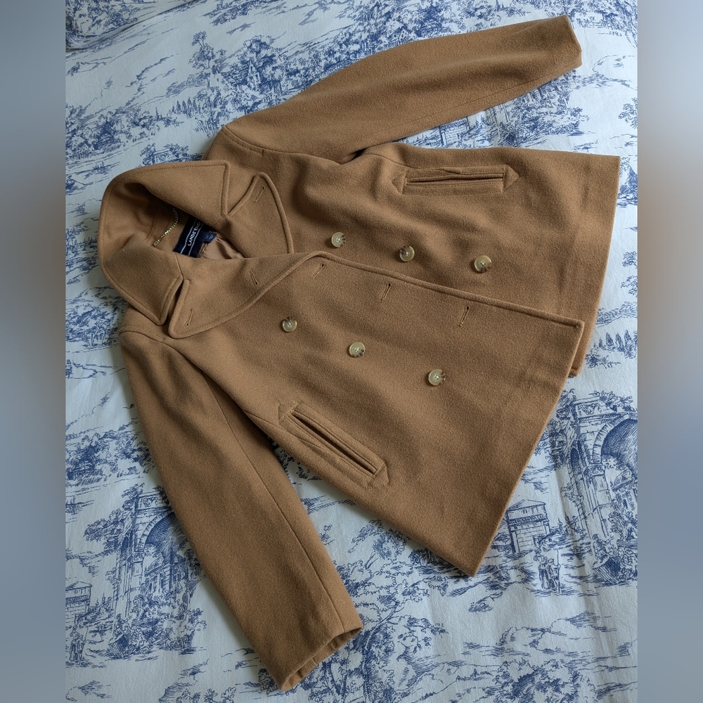 Lands End Wool Camel Peacoat, Size 2P